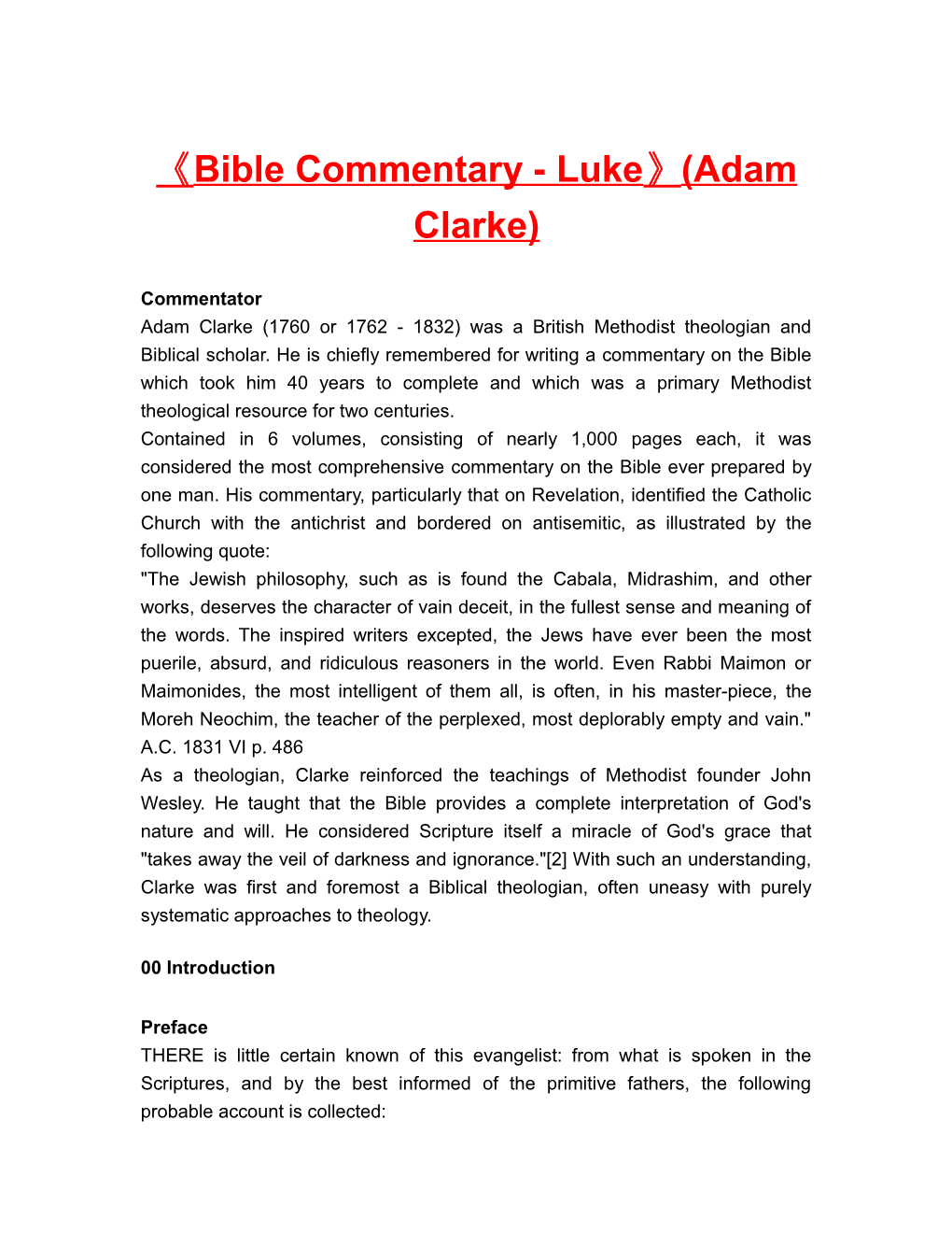 Bible Commentary - Luke (Adam Clarke)