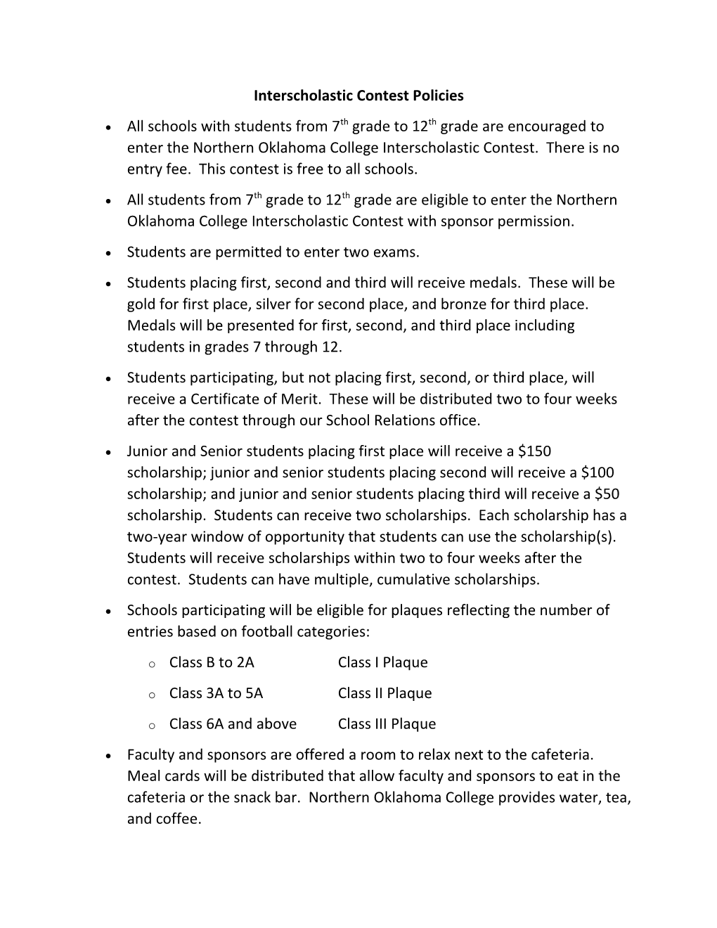 Interscholastic Contest Policies