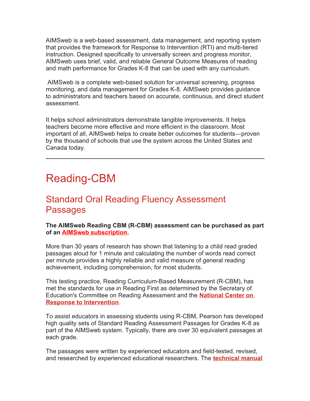 Standard Oral Reading Fluency Assessment Passages