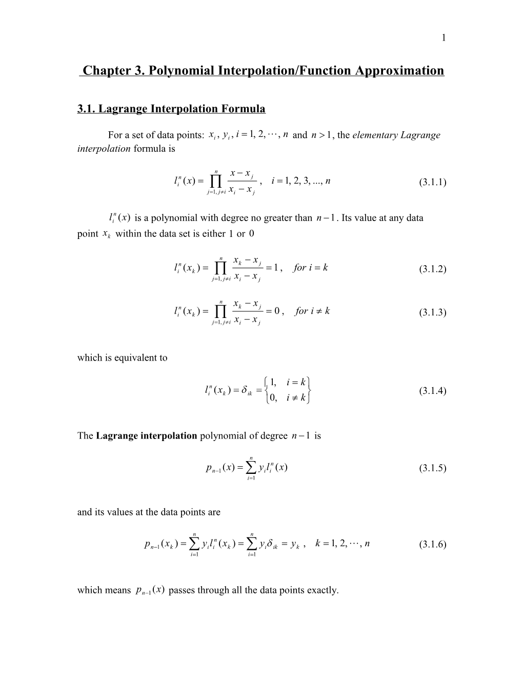 Chapter 3. Polynomial Interpolation/Function Approximation