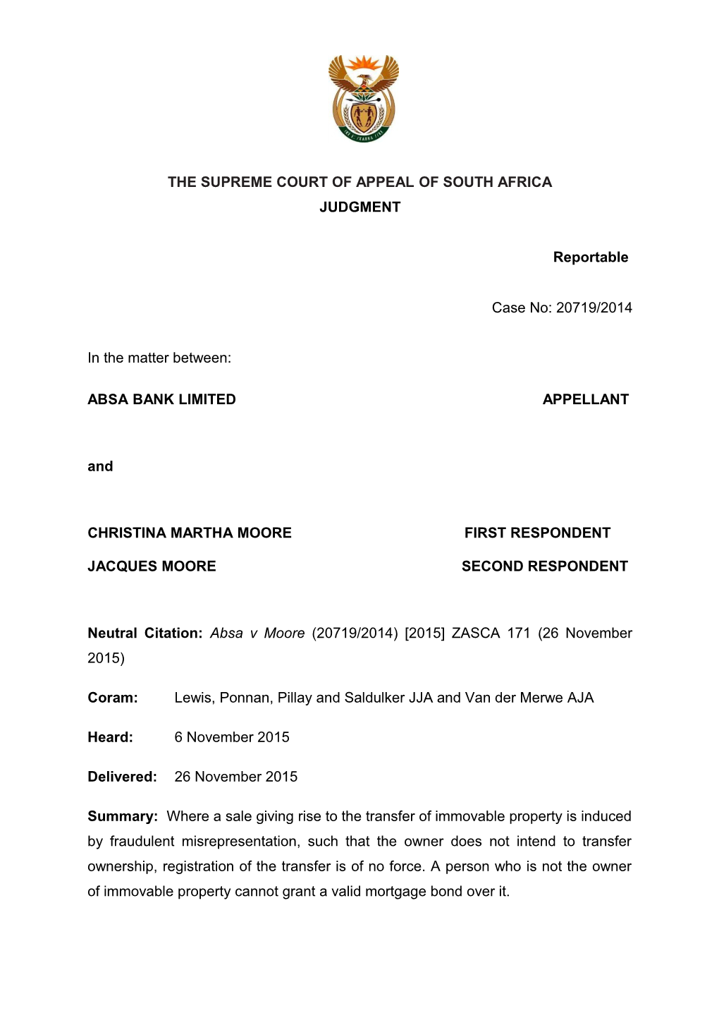 The Supreme Court of Appeal of South Africa s24