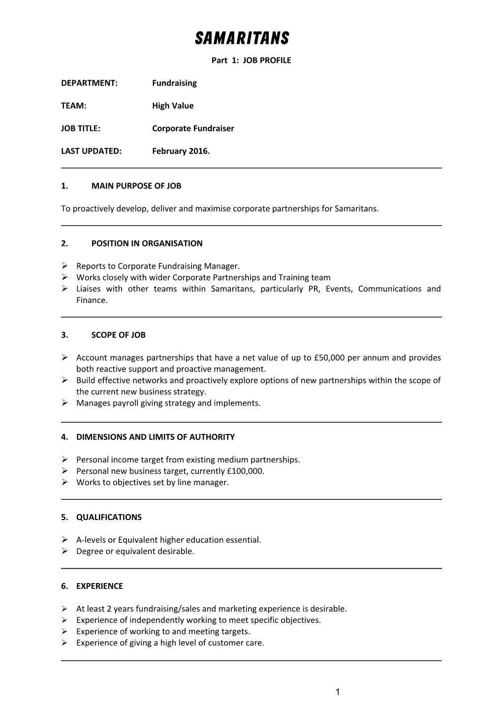 Part 1: JOB PROFILE