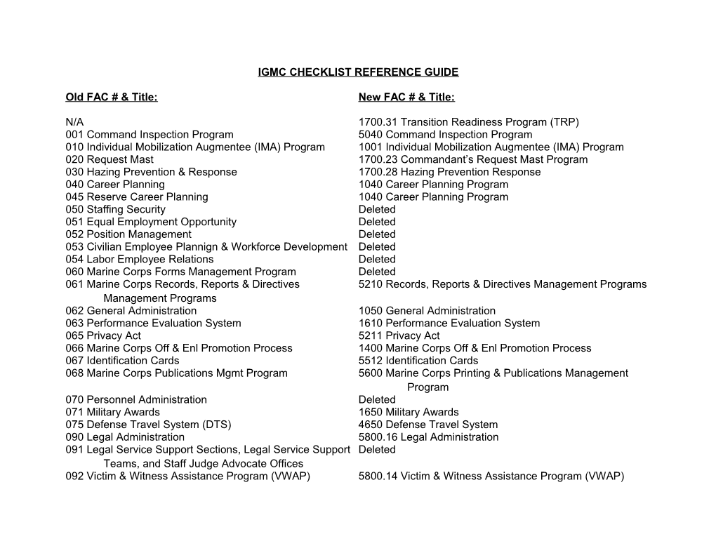 Igmc Checklist Reference Guide