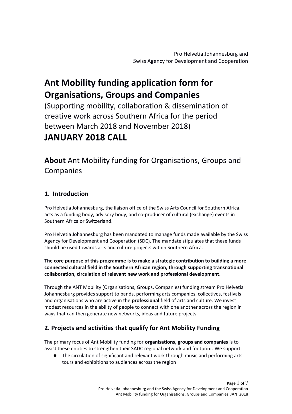 Ant Mobility Funding Application Form for Organisations, Groups and Companies