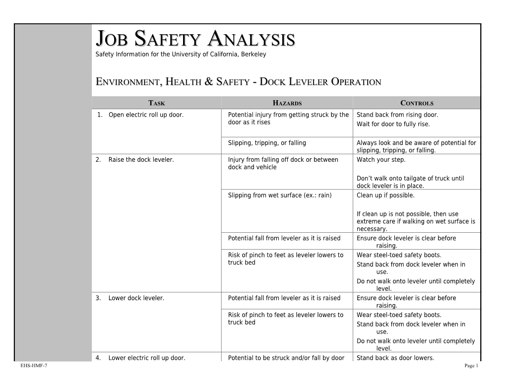 Environment, Health & Safety - Dock Leveler Operation