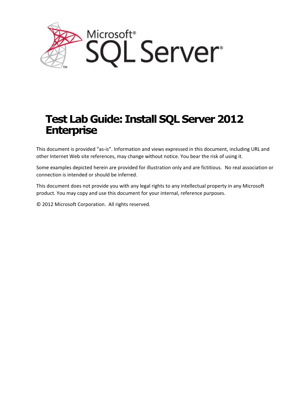 Test Lab Guide: Install SQL Server 2012 Enterprise