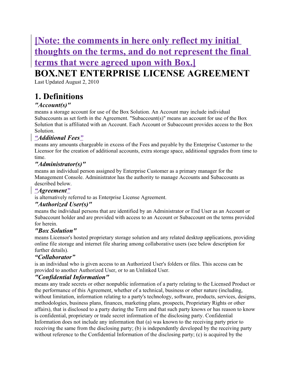 Box.Net Enterprise License Agreement