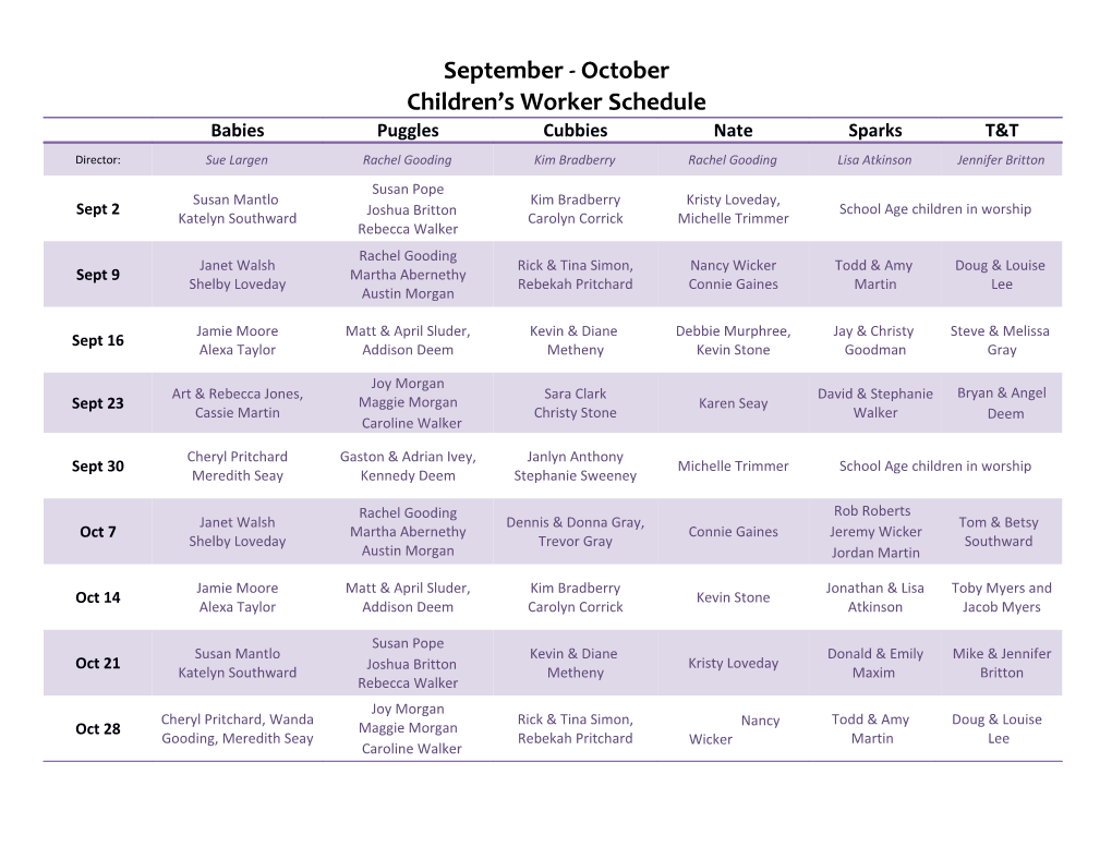 Children S Worker Schedule