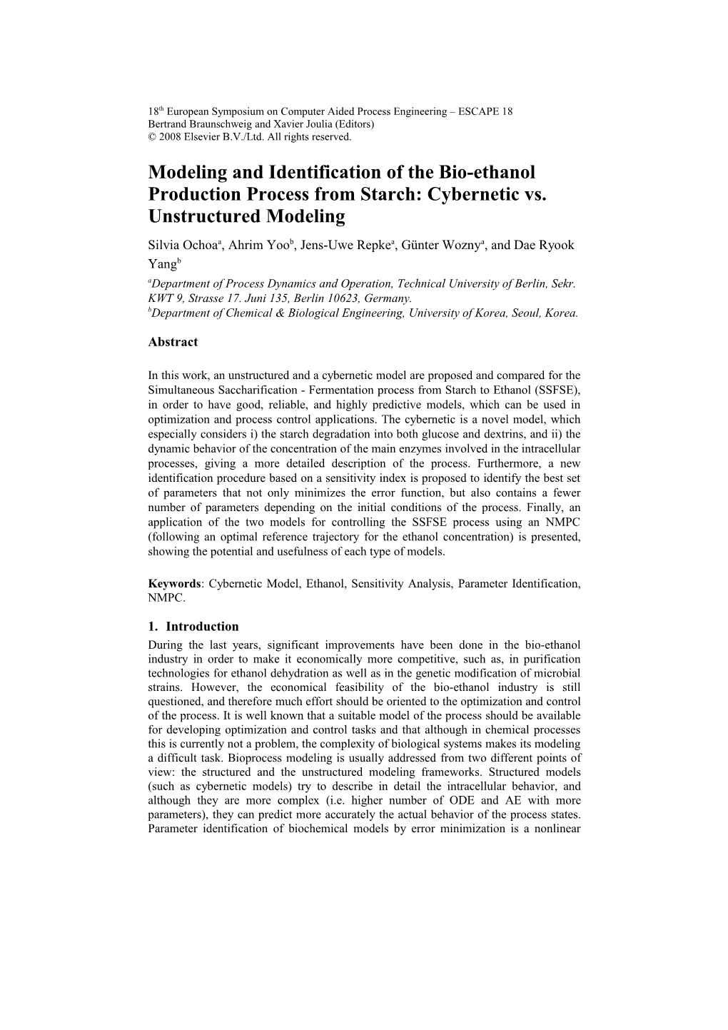 Modeling and Identification of the Bio-Ethanol Production Process from Starch 5