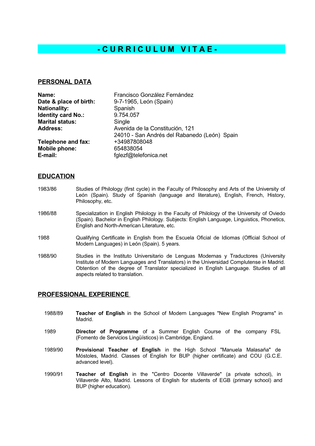 Francisco Gonzalez CV English