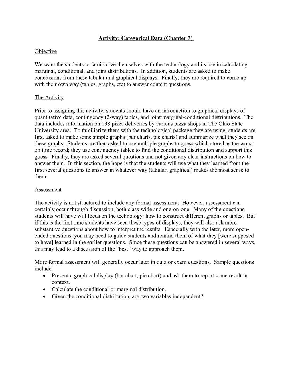 Activity: Categorical Data (Chapter 3)