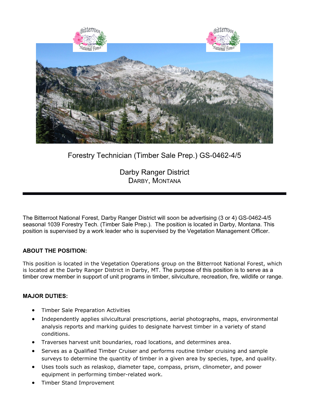Forestry Technician (Timber Sale Prep.) GS-0462-4/5