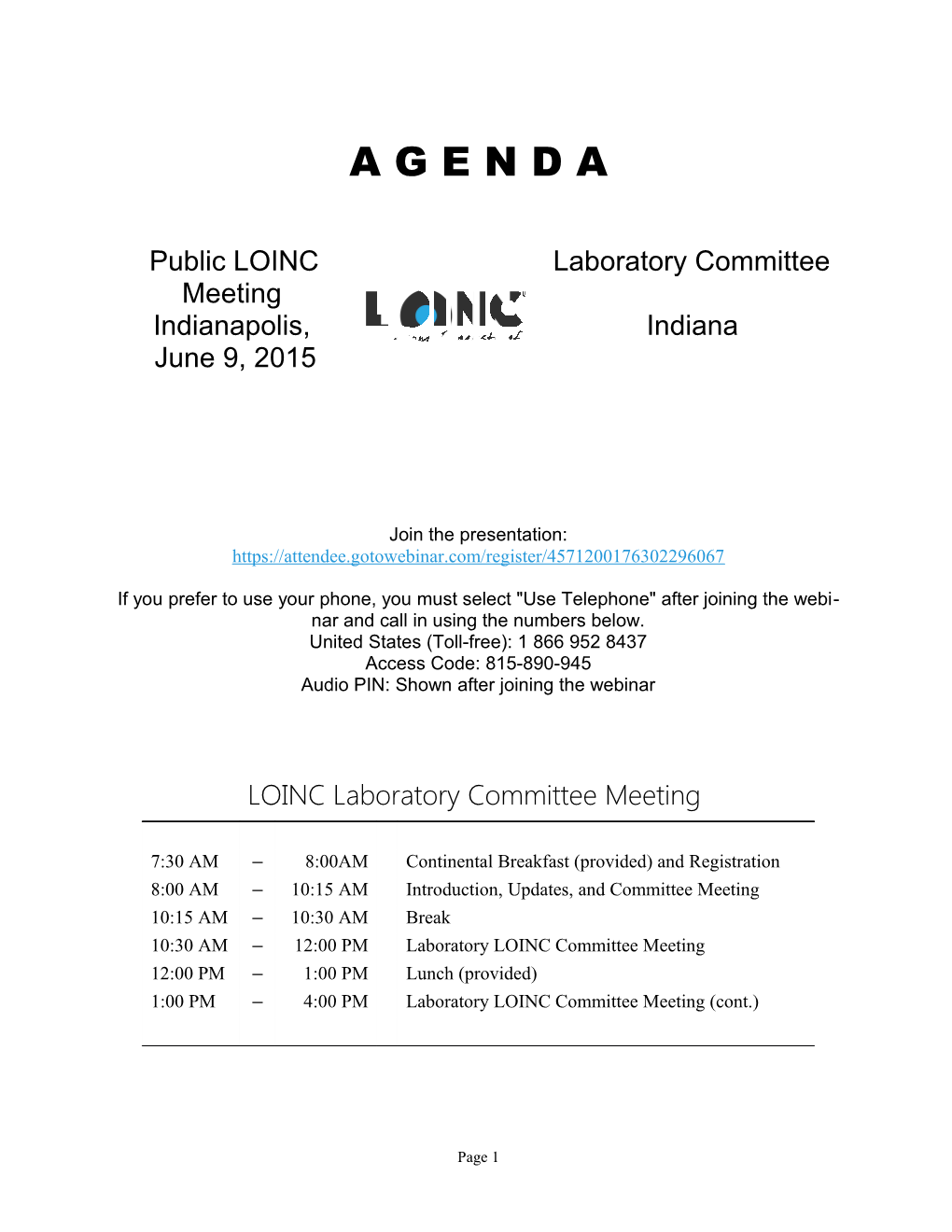 Public LOINC Laboratory Committee Meeting