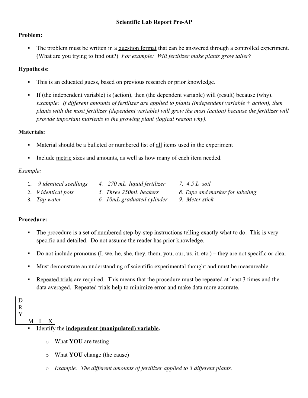 Scientific Lab Report Pre-AP