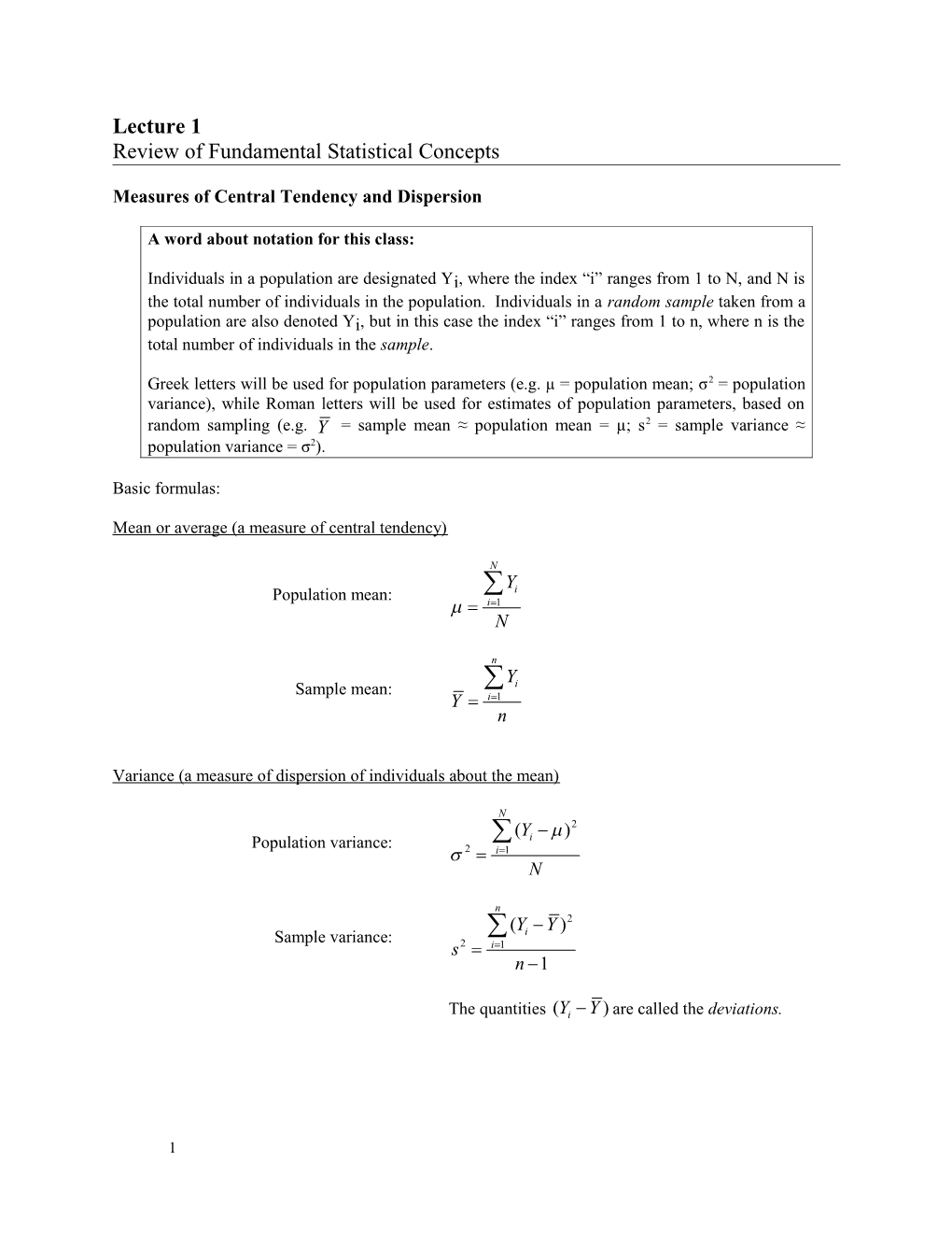 Review of Fundamental Statistical Concepts