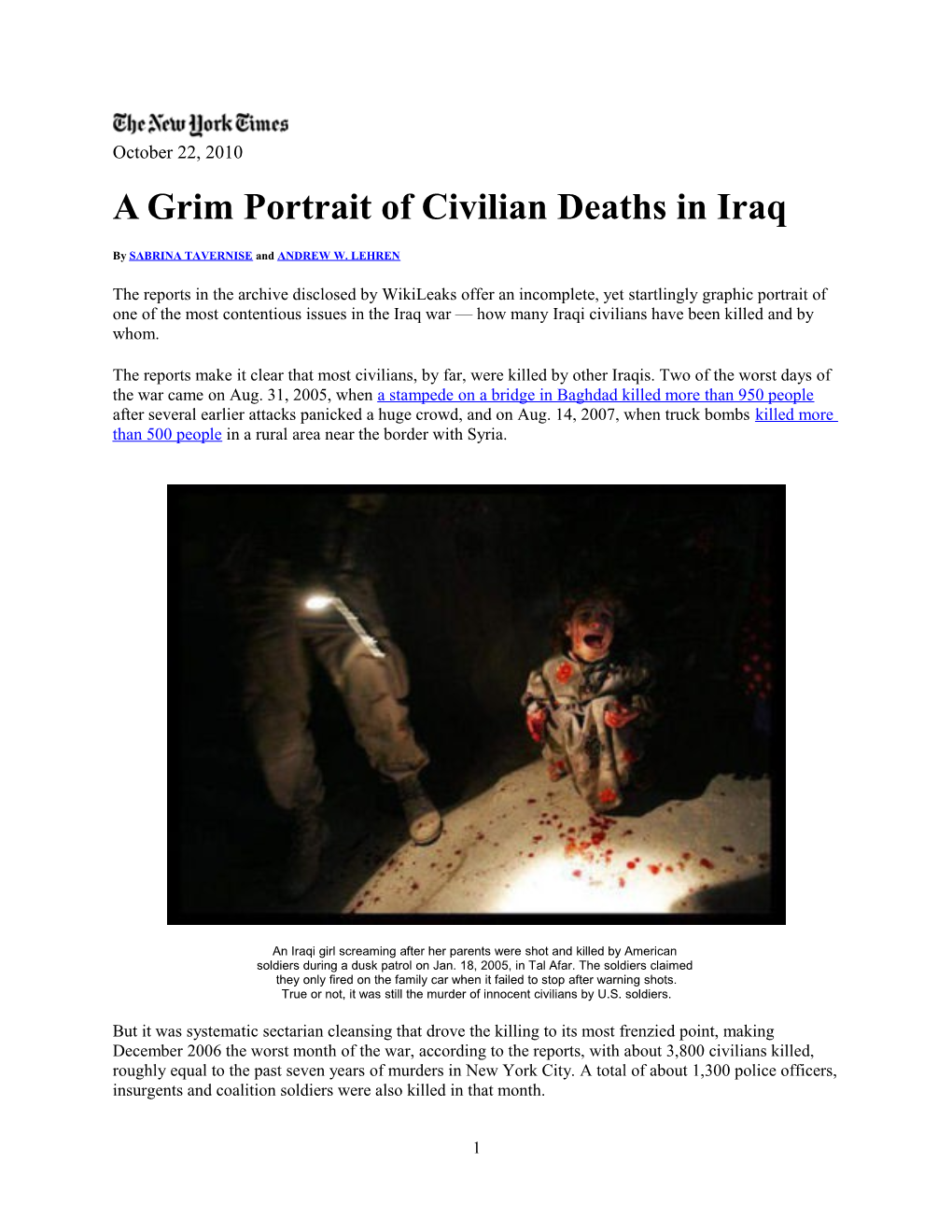 A Grim Portrait of Civilian Deaths in Iraq