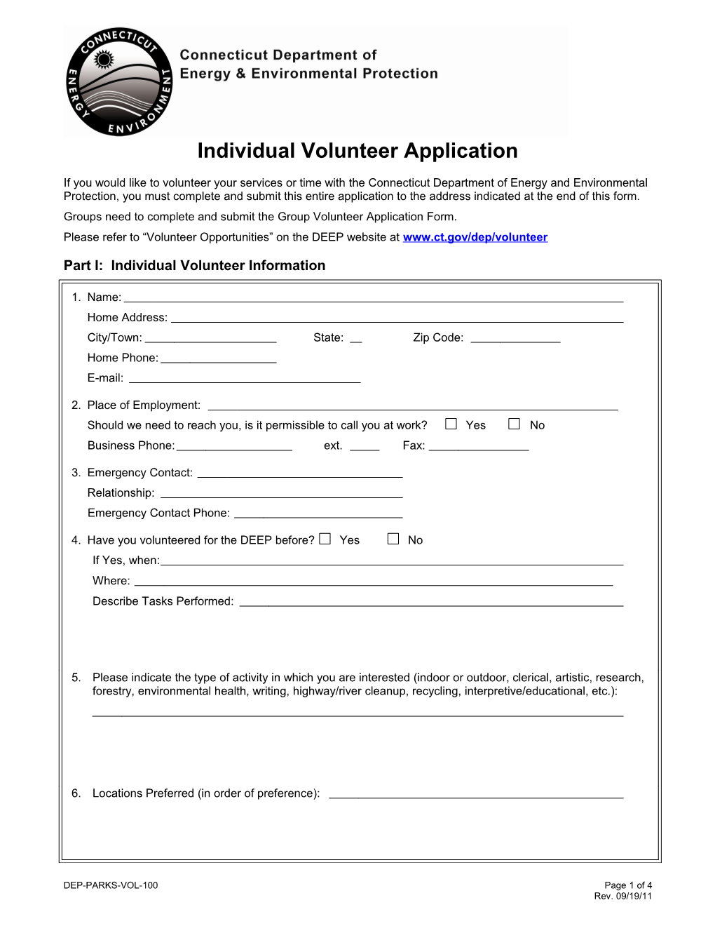Individual Volunteer Application