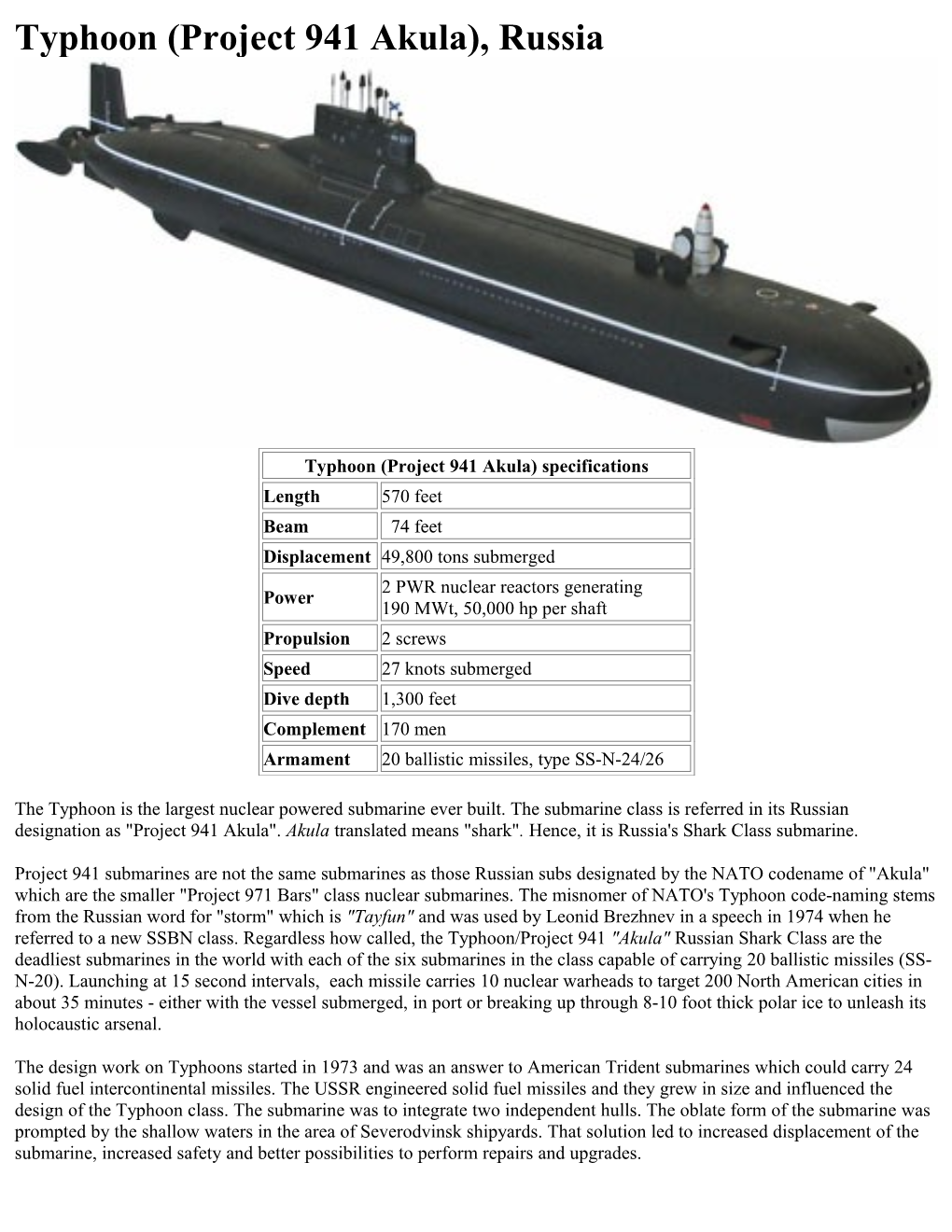 Typhoon (Project 941 Akula), Russia