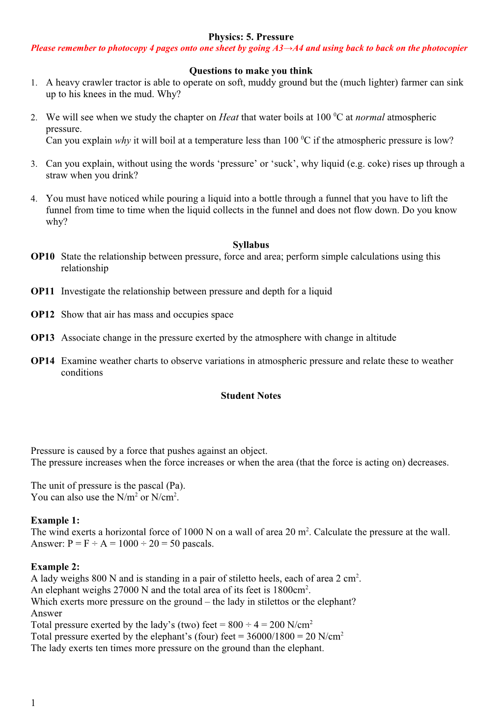 Physics: 5. Pressure