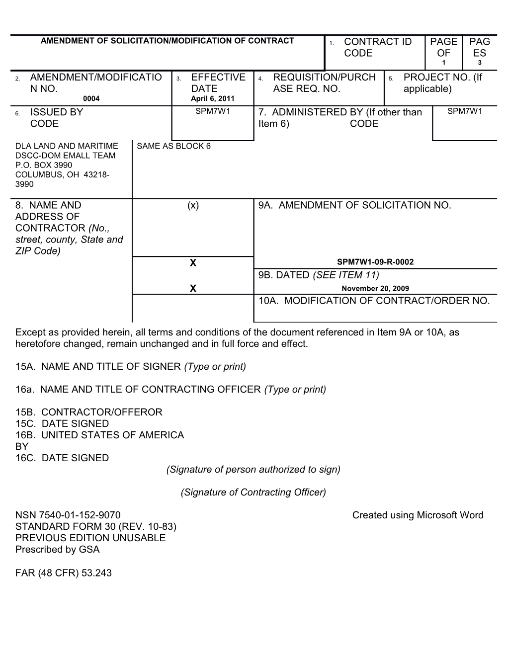 11. This Item Only Applies to Amendments of Solicitations