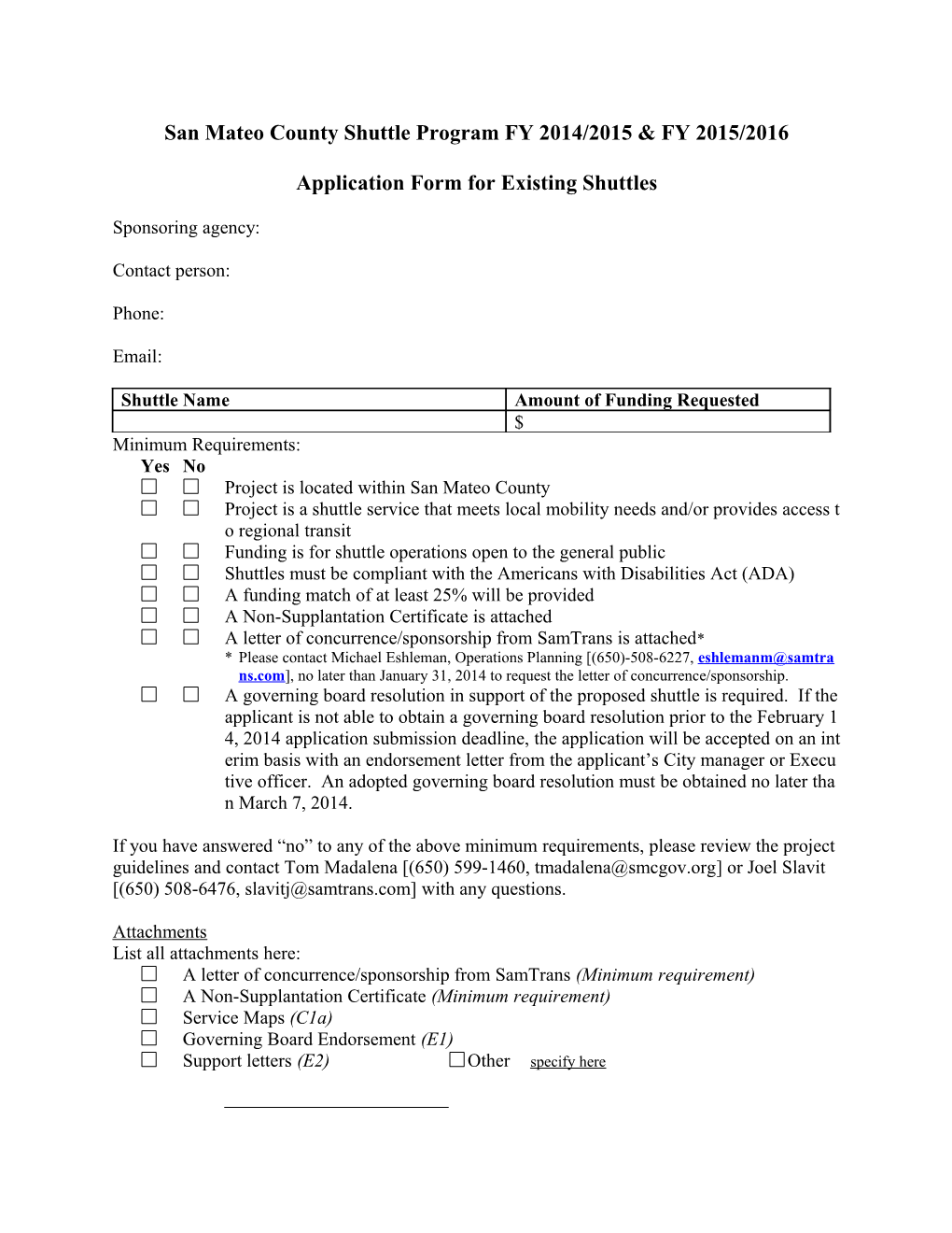 San Mateo County Shuttle Program FY 2014/2015 & FY 2015/2016