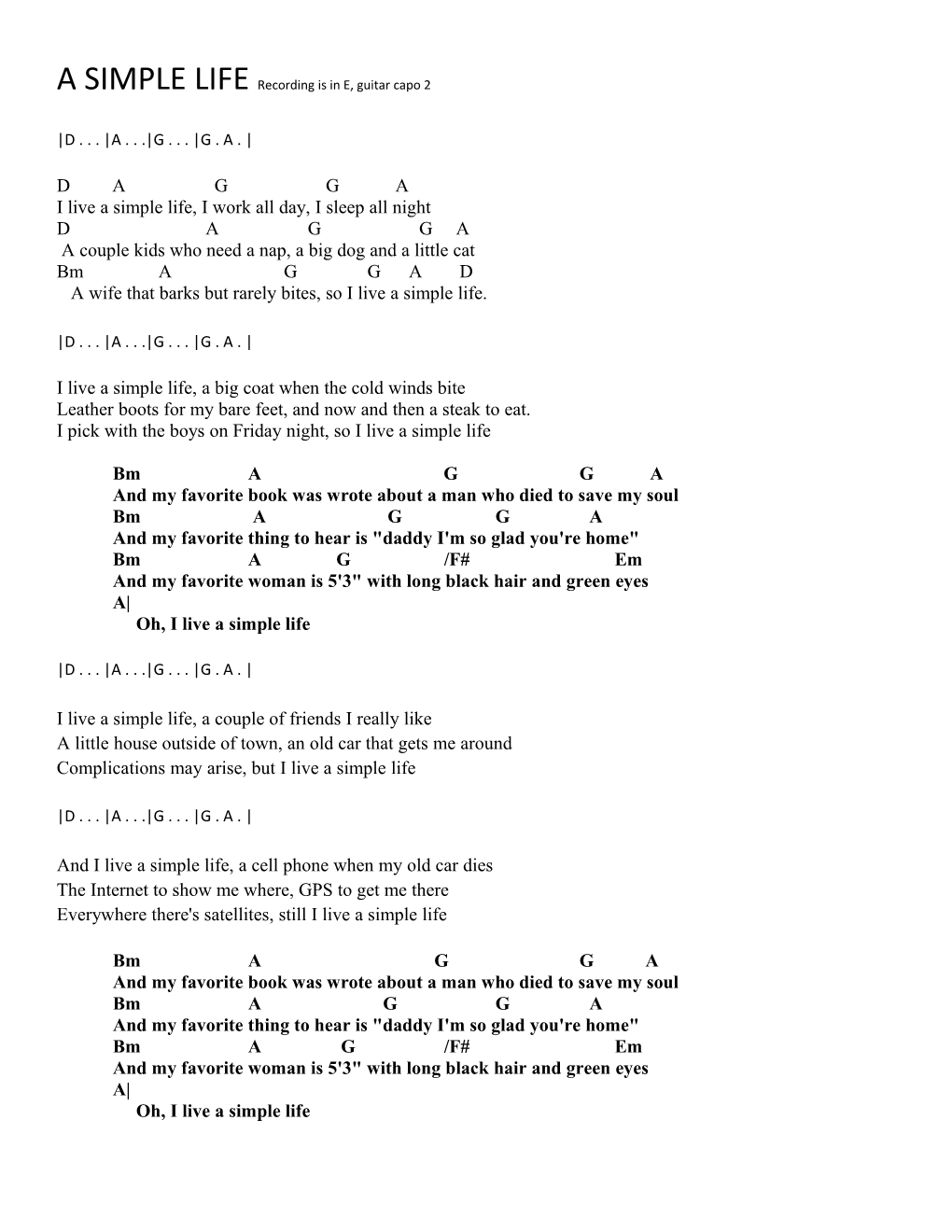 A SIMPLE Liferecording Is in E, Guitar Capo 2