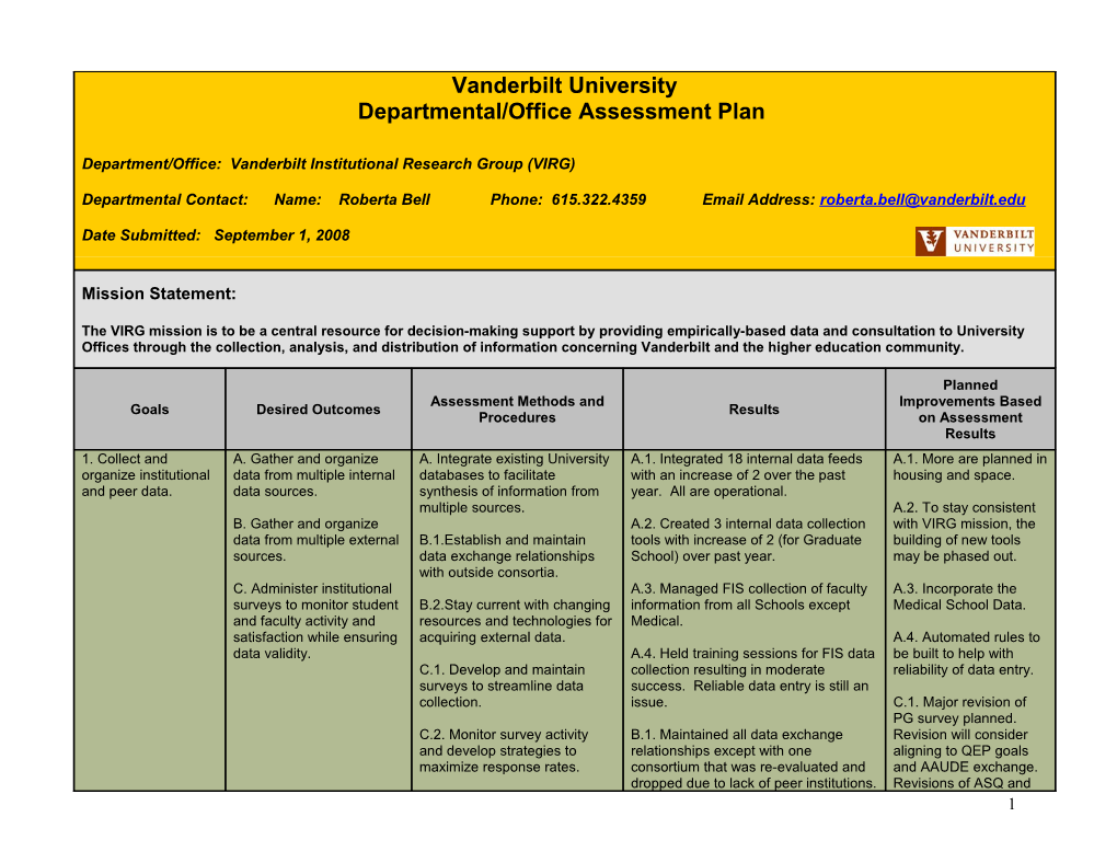 Sample Assessment Plan and Report