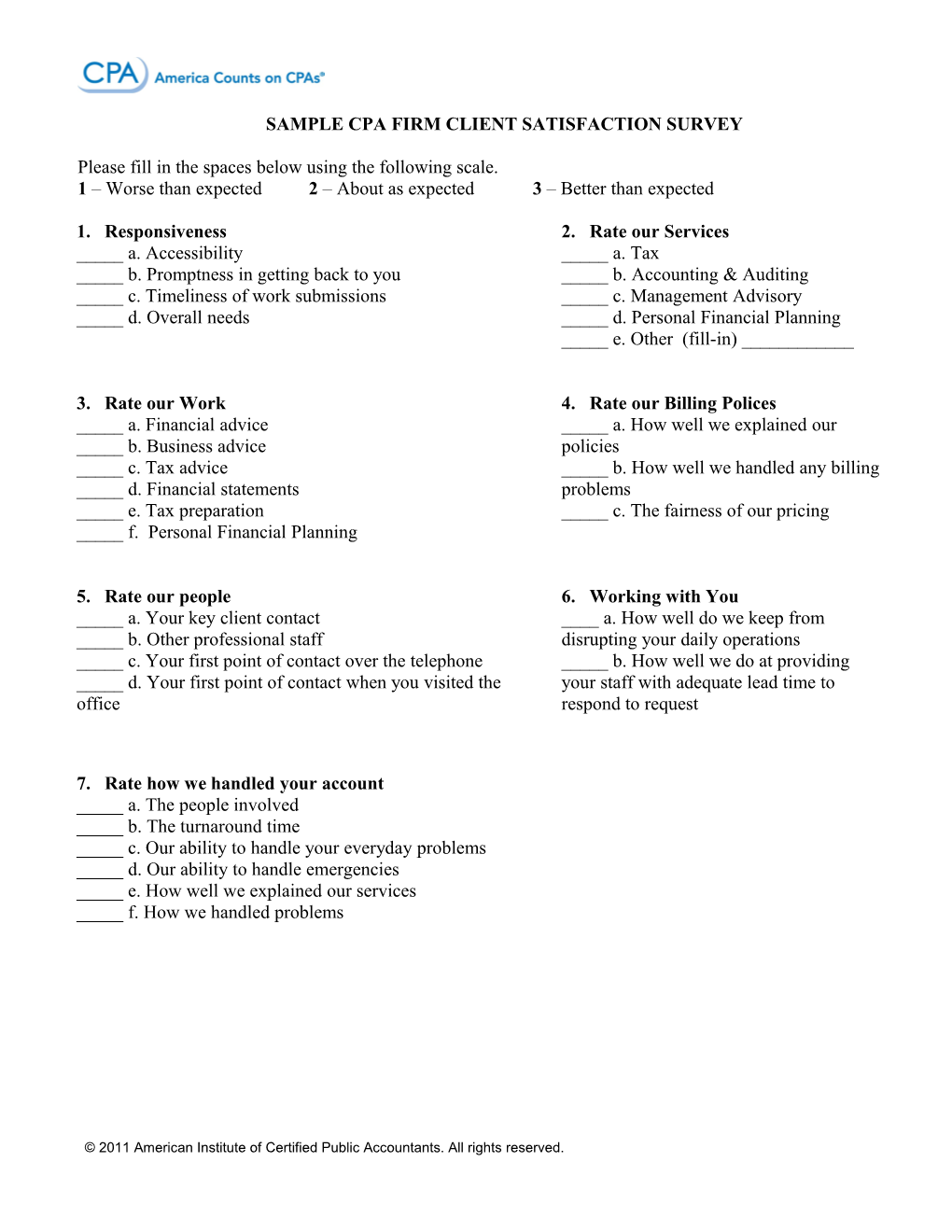 Sample CPA Firm Client Satisfaction Survey