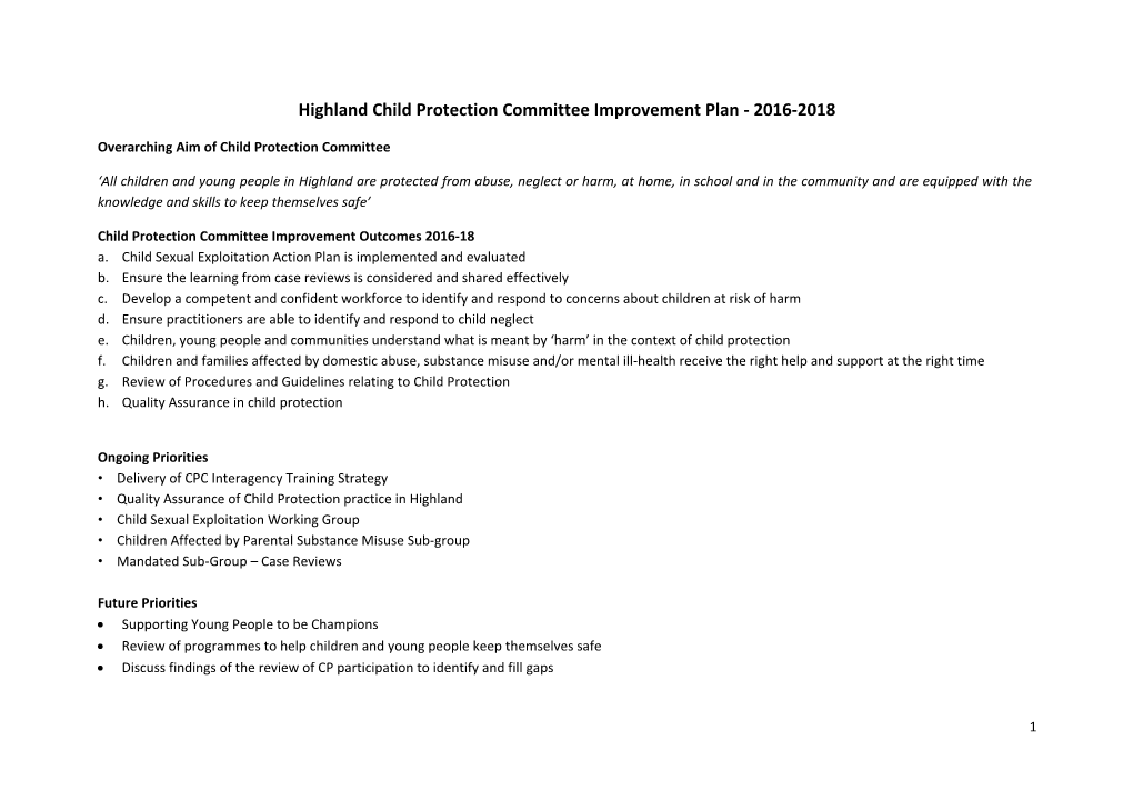 Highland Child Protection Committee Improvement Plan - 2016-2018