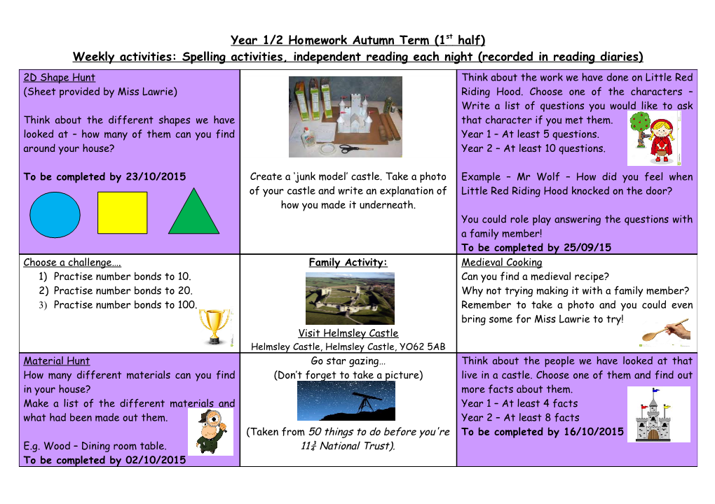 Year 4 Homework Autumn Term