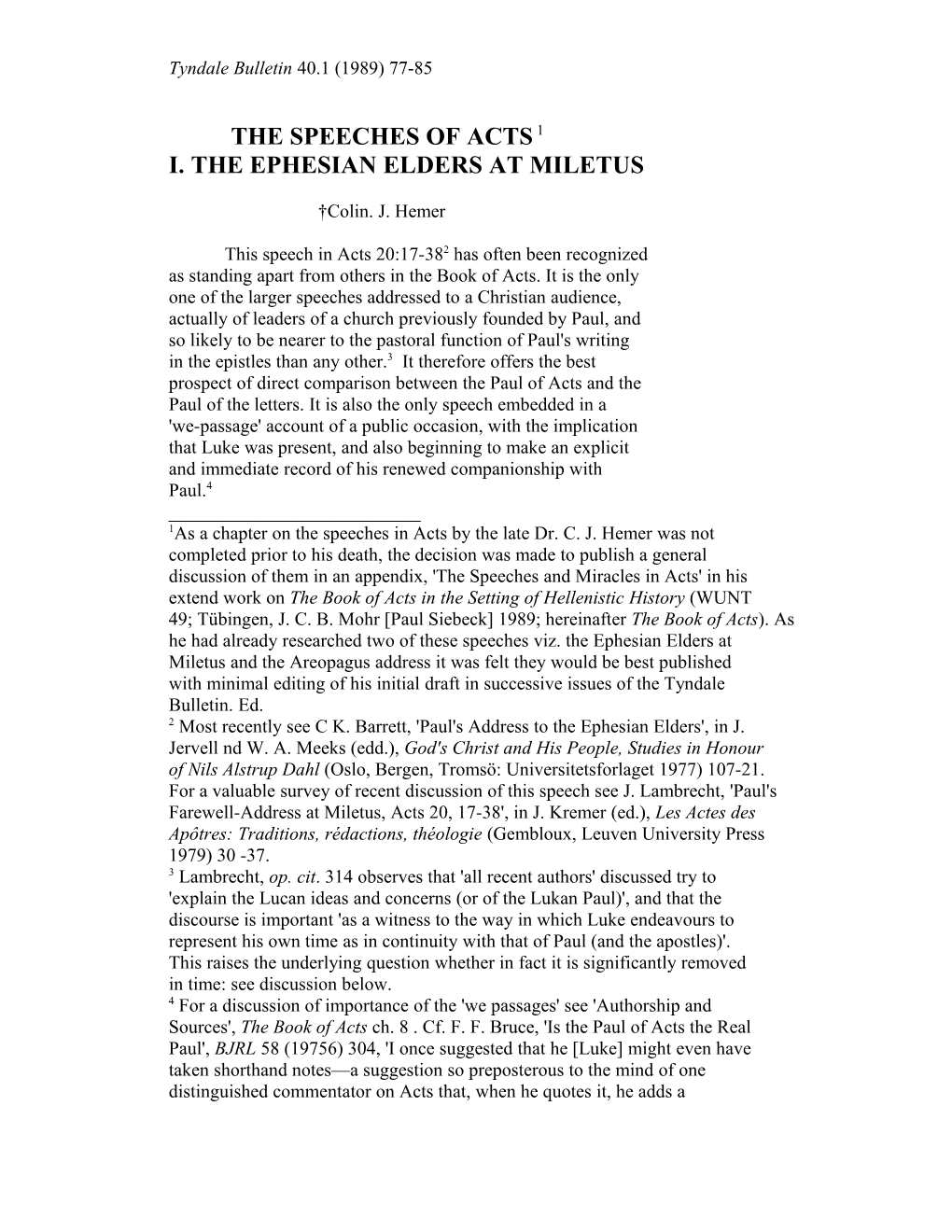I. the Ephesian Elders at Miletus
