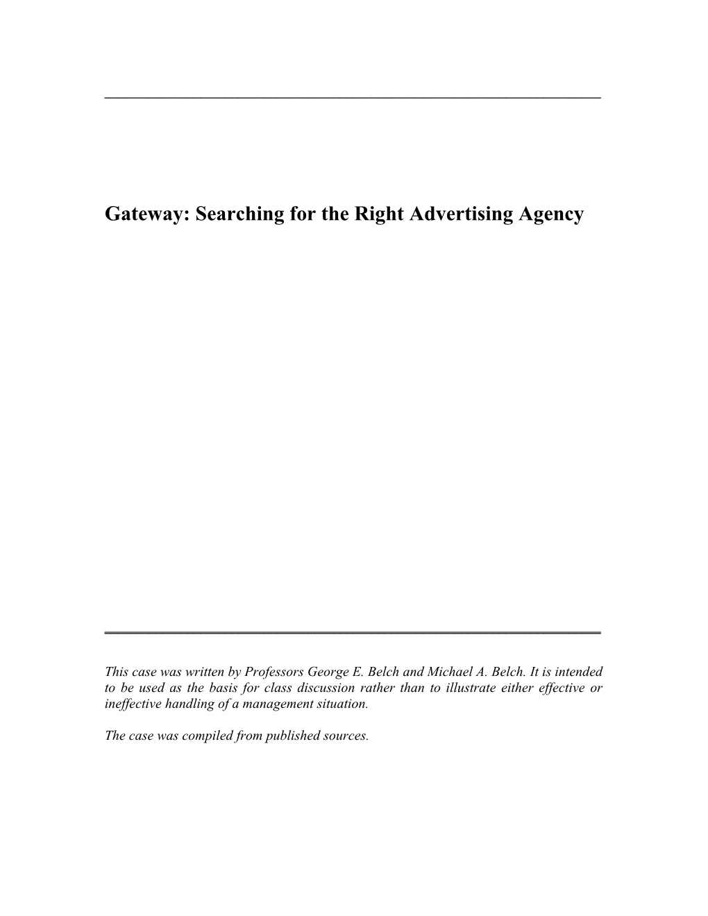 Gateway: Searching for the Right Advertising Agency