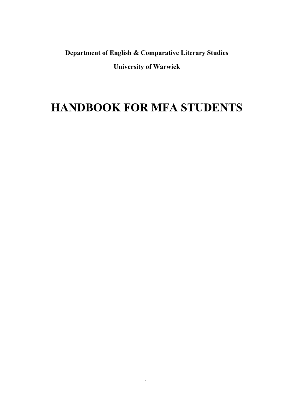 Handbook for Mfa Students