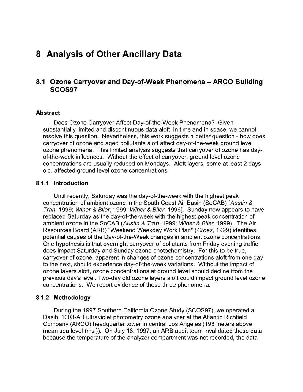 8 Analysis of Other Ancillary Data DRAFT 4/5/00