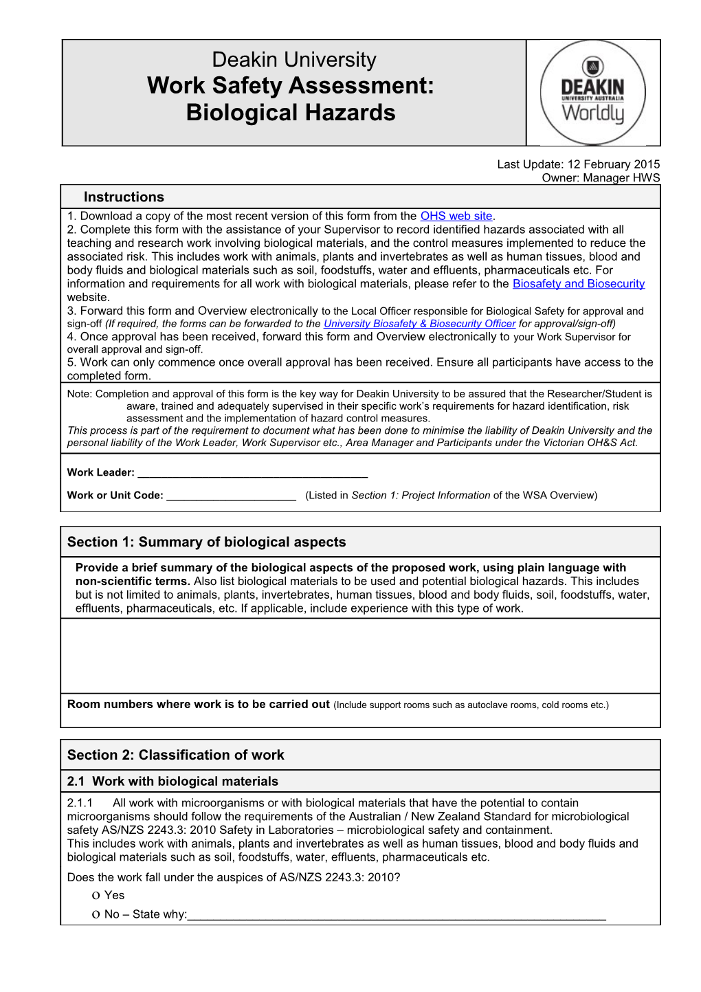 Biological Hazard Assessment Deakin University Page 7