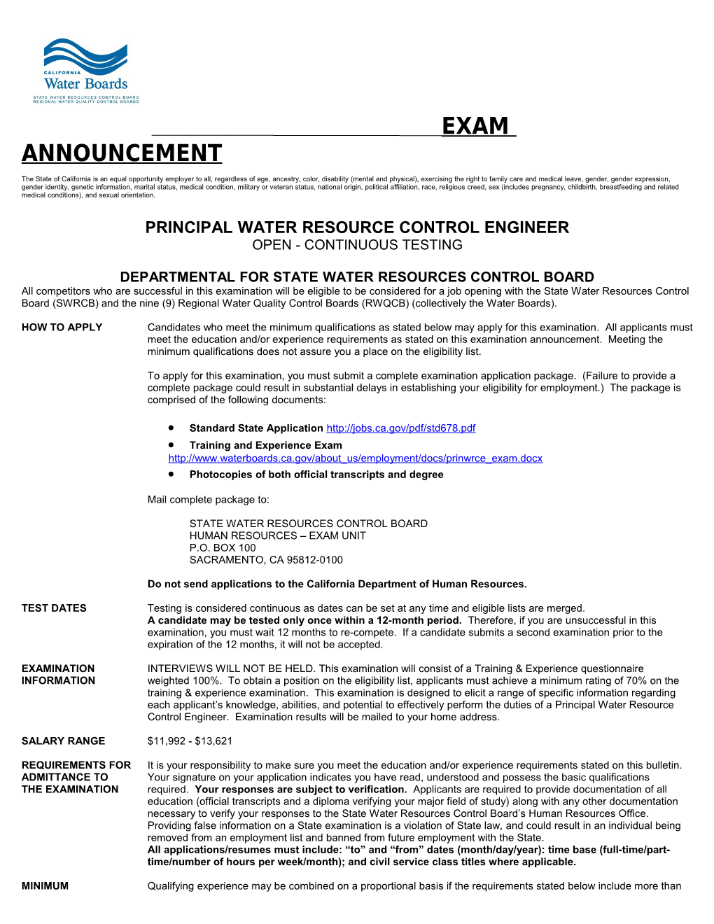 Principal Water Resource Control Engineer