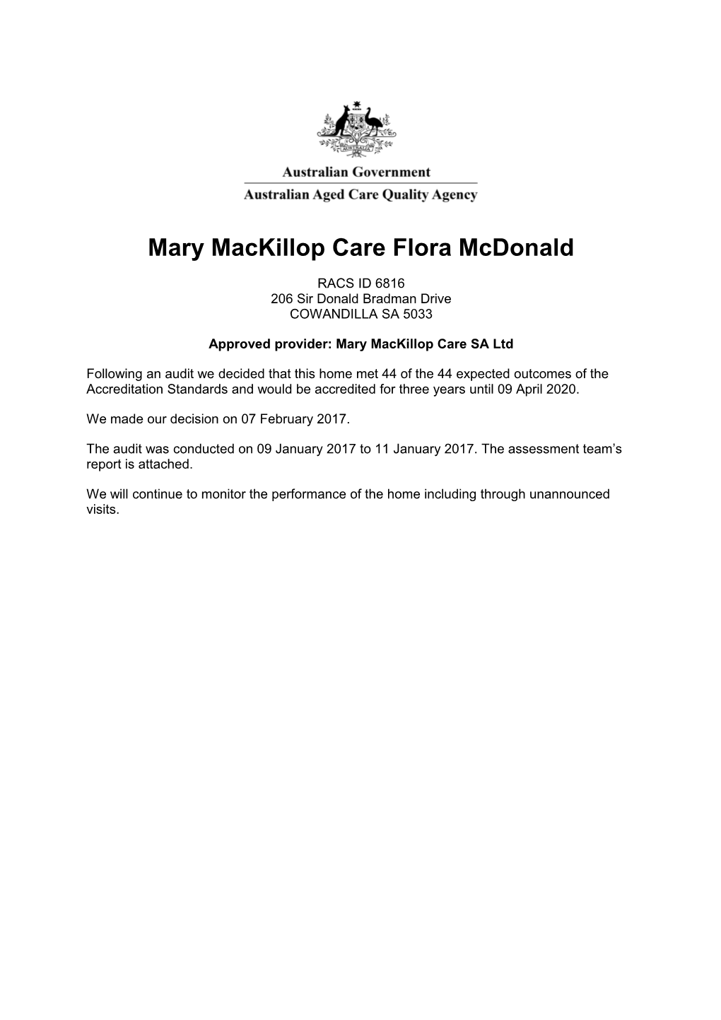 Mary Mackillop Care Flora Mcdonald
