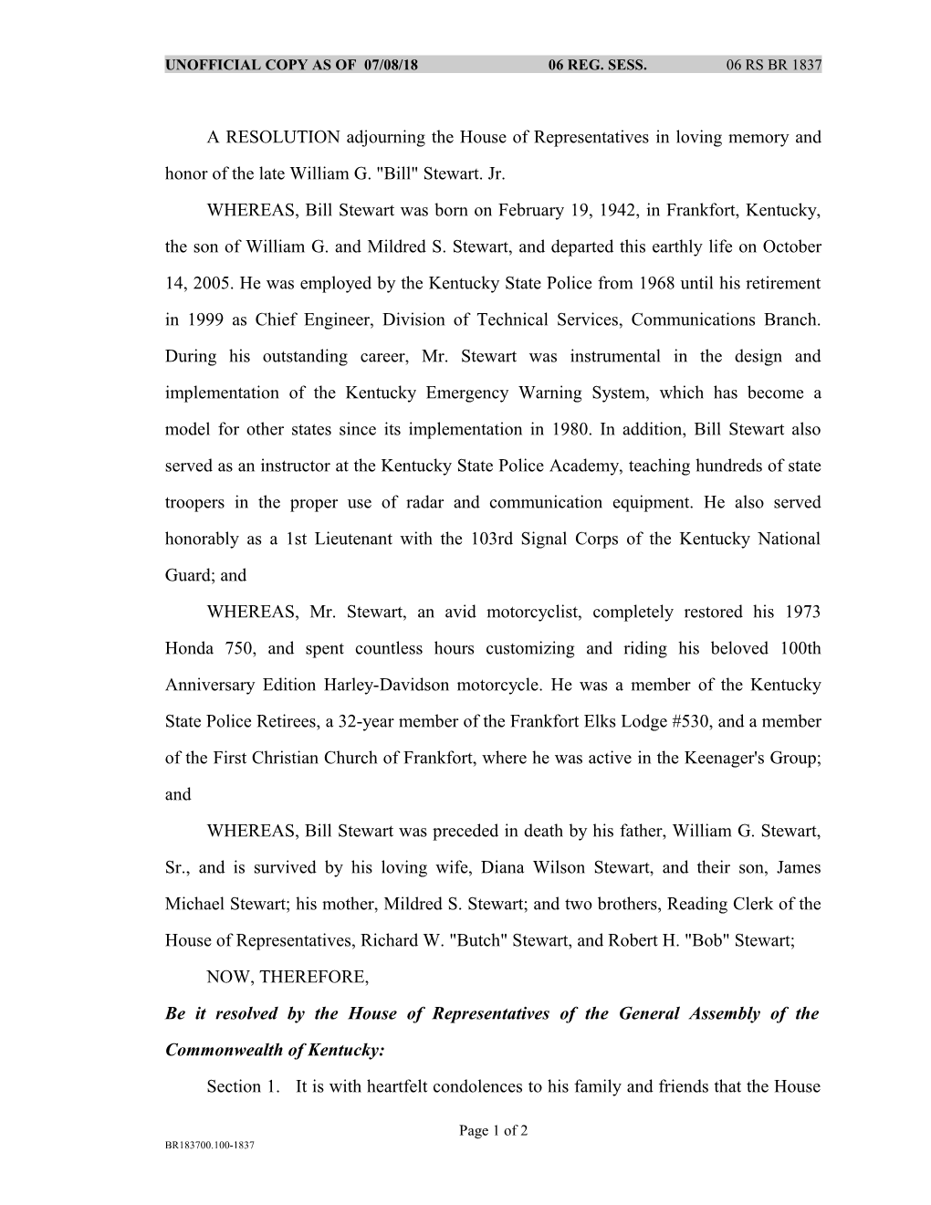 Unofficial Copy As of 02/23/06 06 Reg. Sess. 06 Rs Br 1837