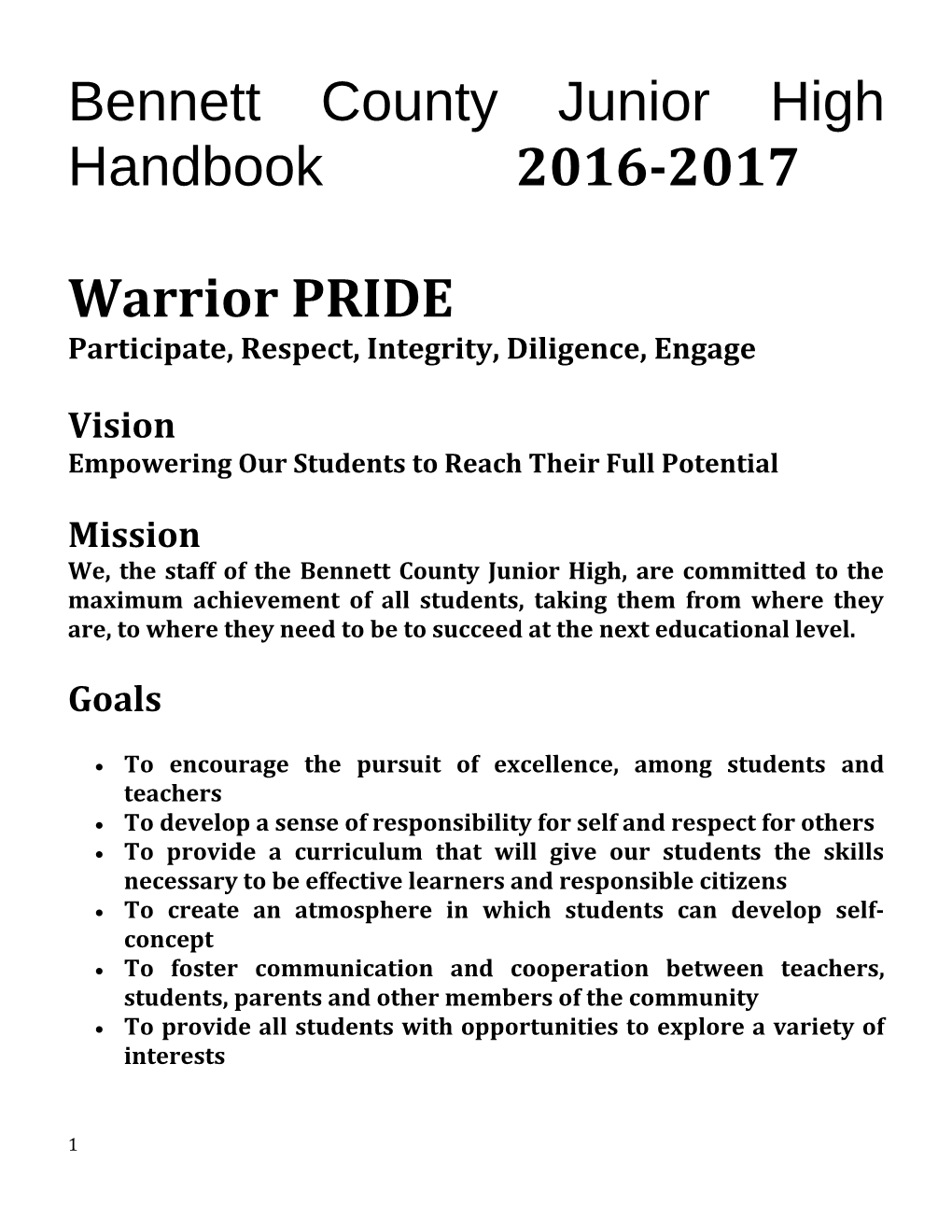 Bennett County Junior High Handbook 2016-2017