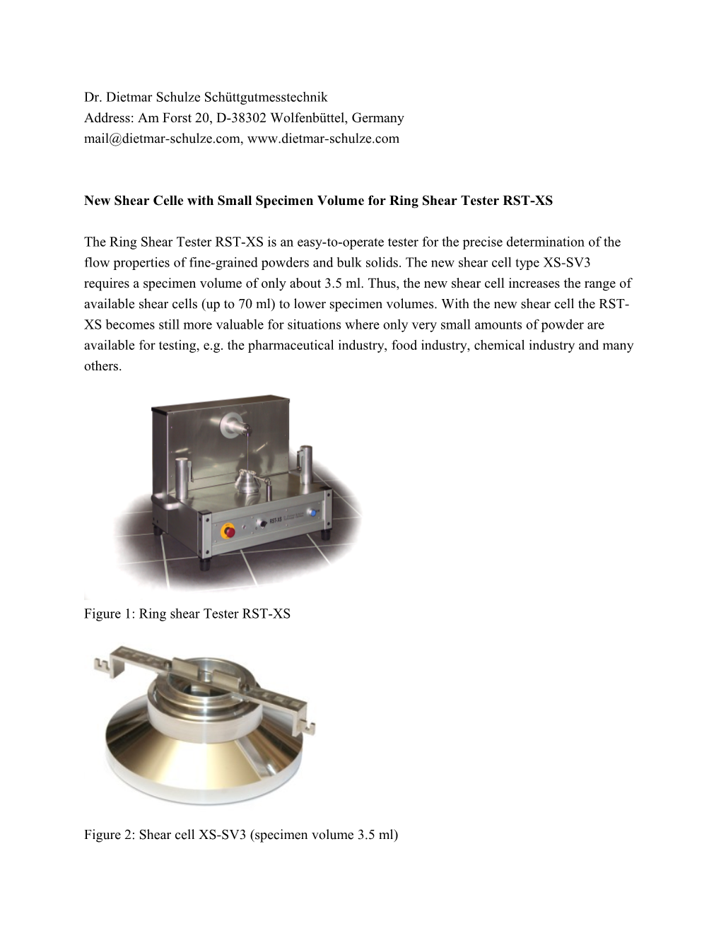 New Small Ring Shear Tester for Powder Testing