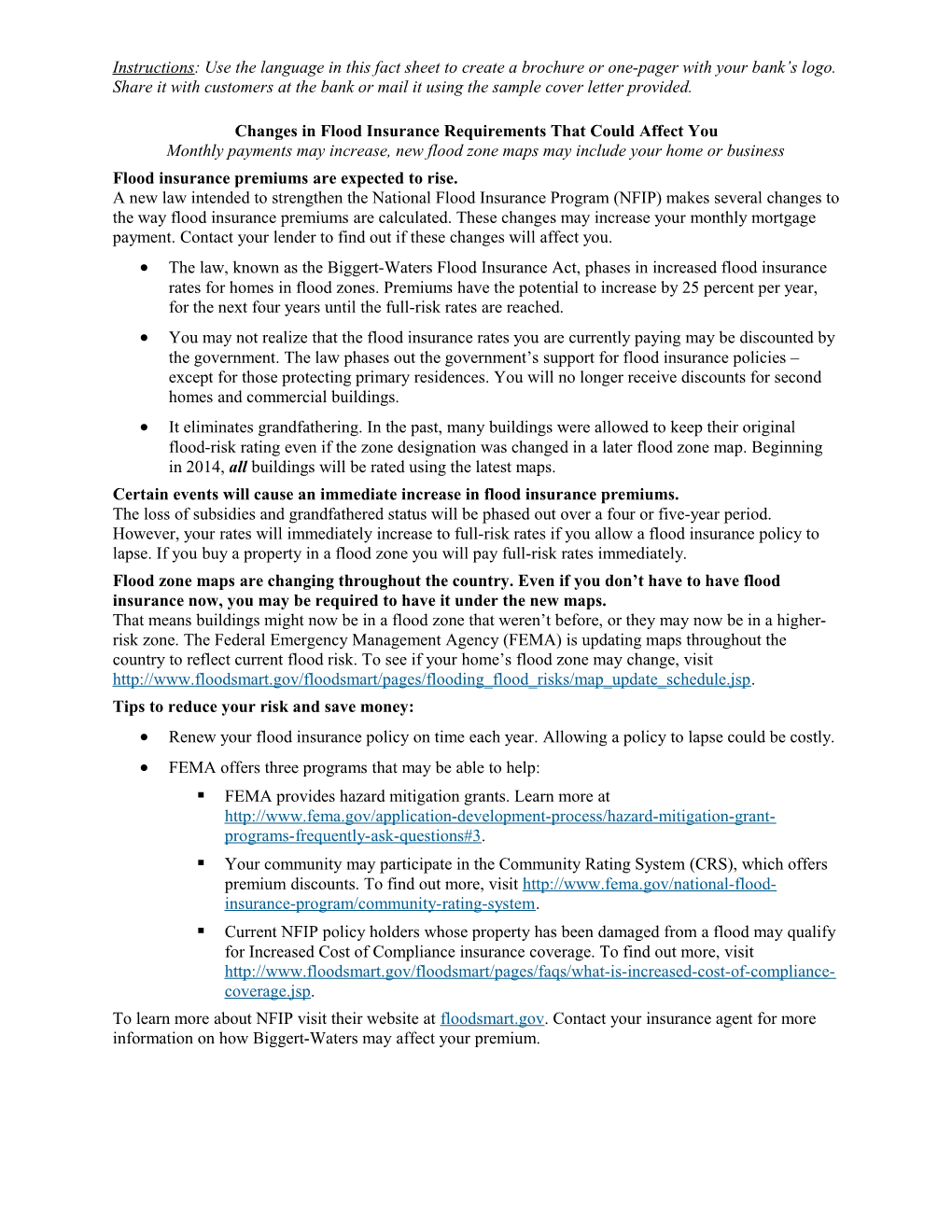 Biggert-Waters Fact Sheet