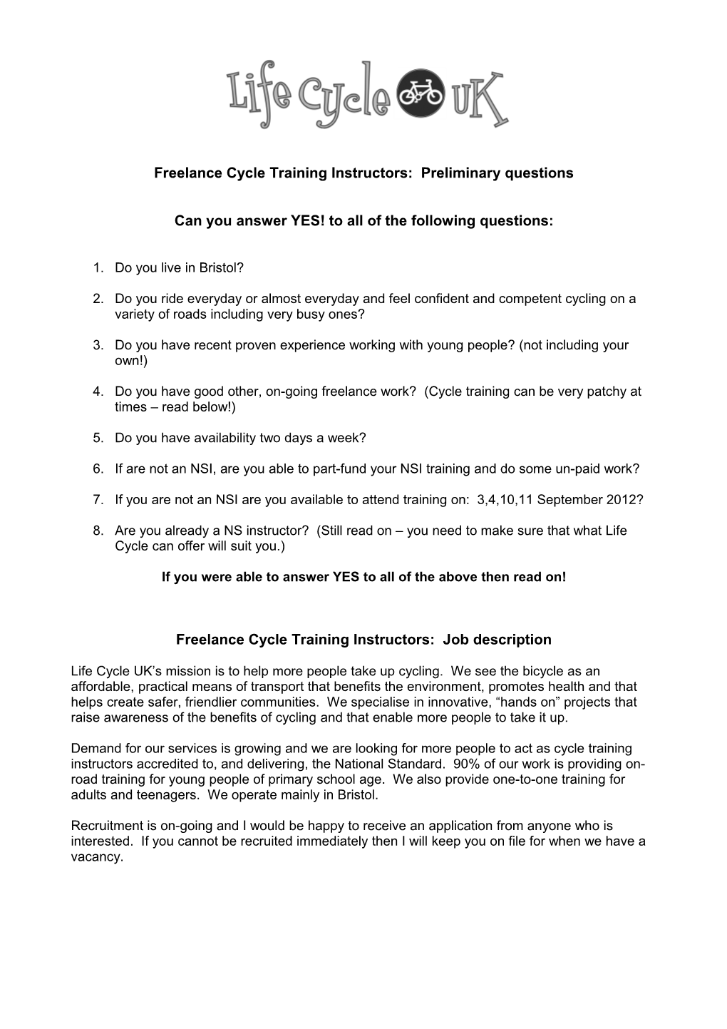 Freelance Cycle Training Instructors