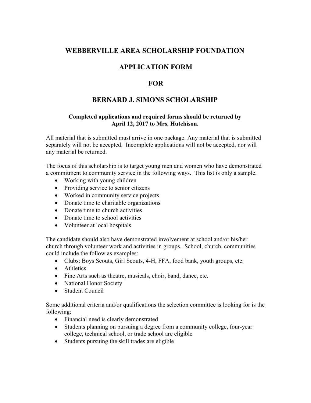 Webberville Area Scholarship Foundation