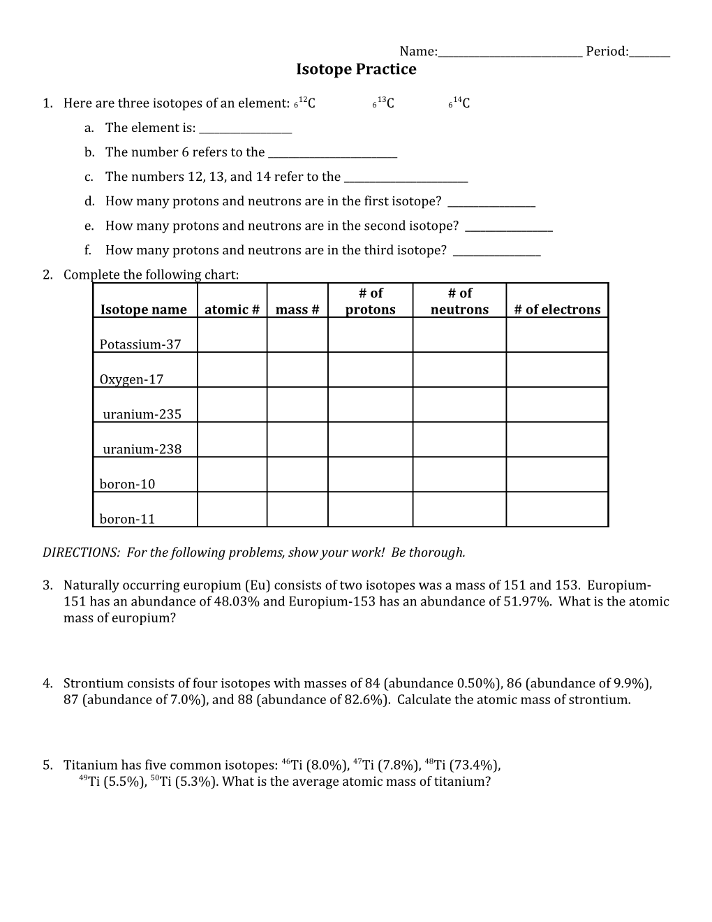 Isotope Practice Worksheet