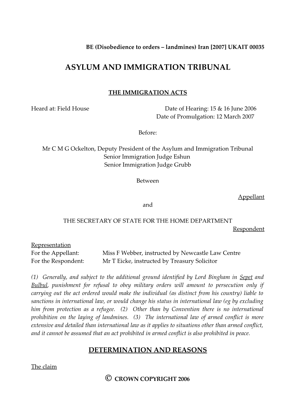 Asylum and Immigration Tribunal s1