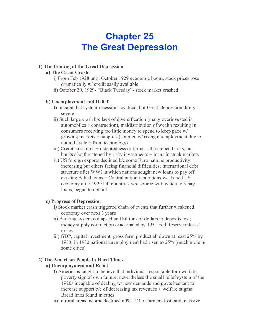 1)The Coming of the Great Depression