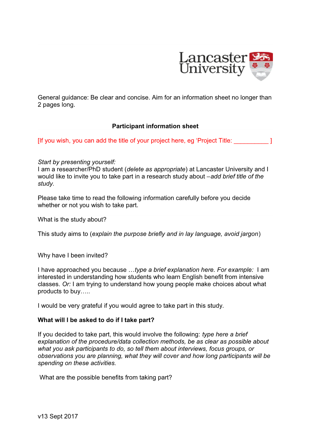 General Guidance: Be Clear and Concise. Aim for an Information Sheet No Longer Than 2 Pages