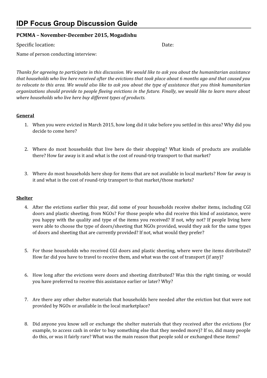 Data Recording Sheet Household Income