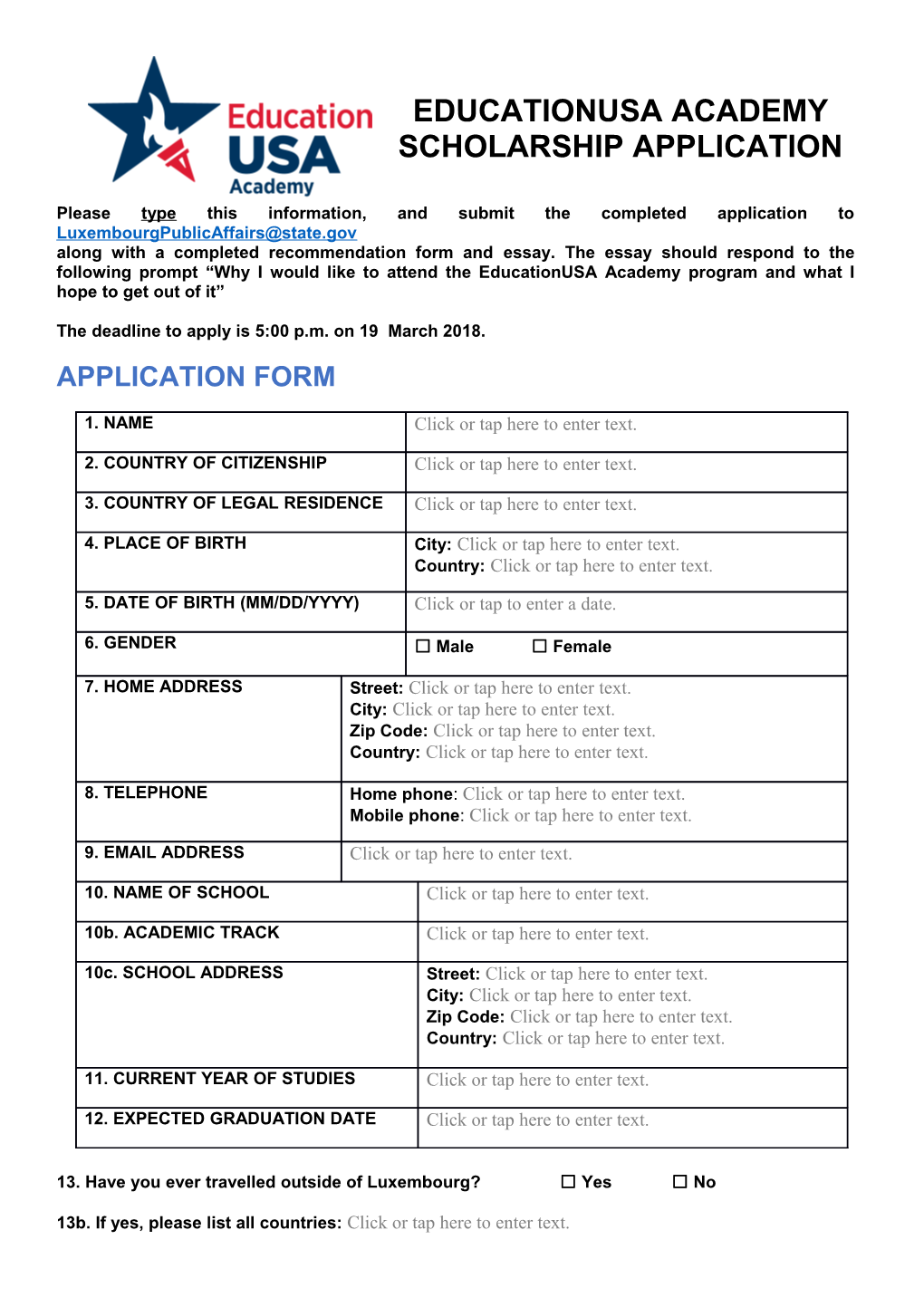 Educationusa Academy Scholarship Application