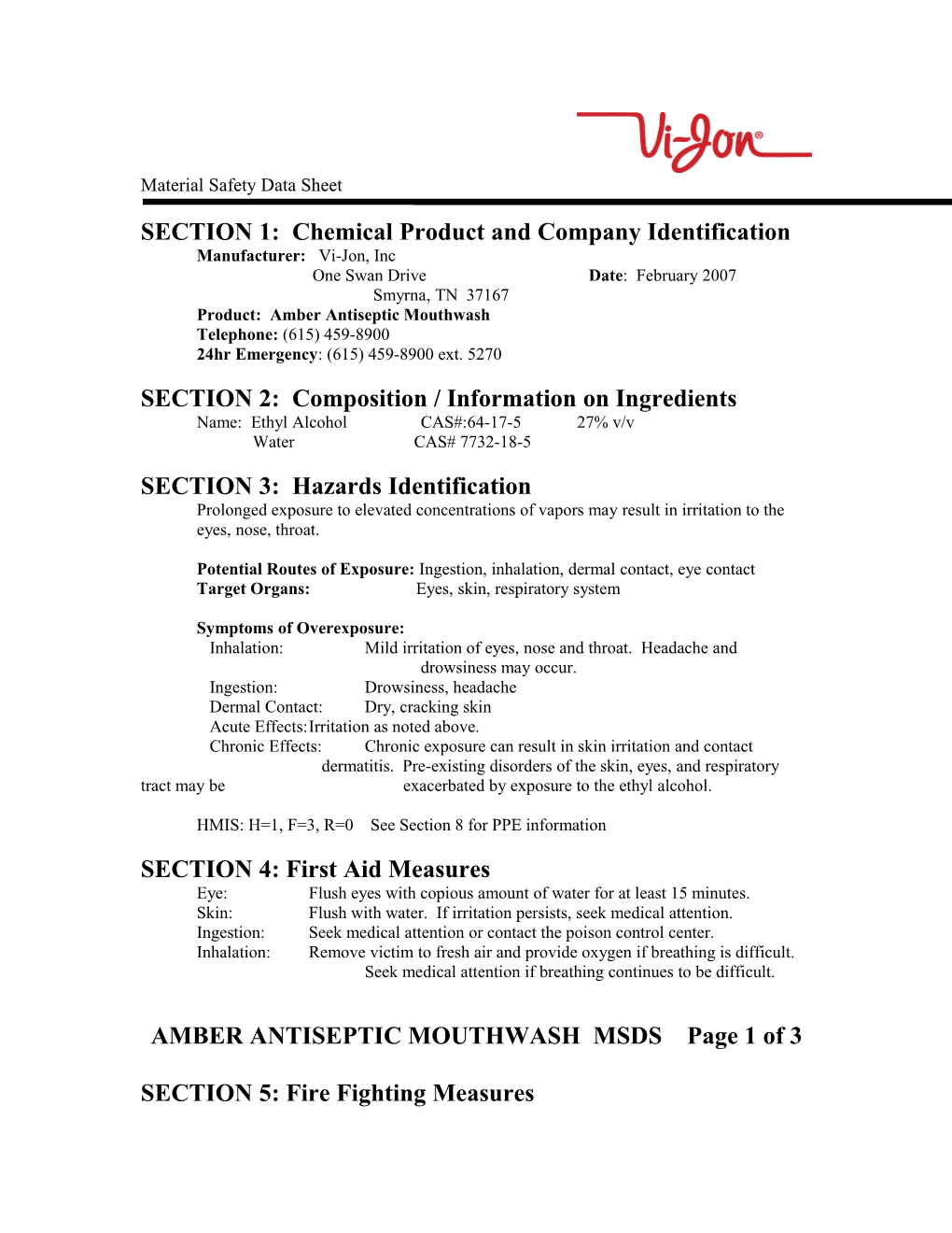 Material Safety Data Sheet s14